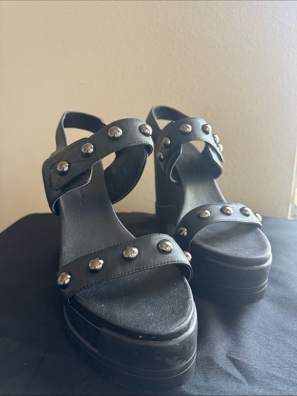 Black Studded Platform Sandals - Women